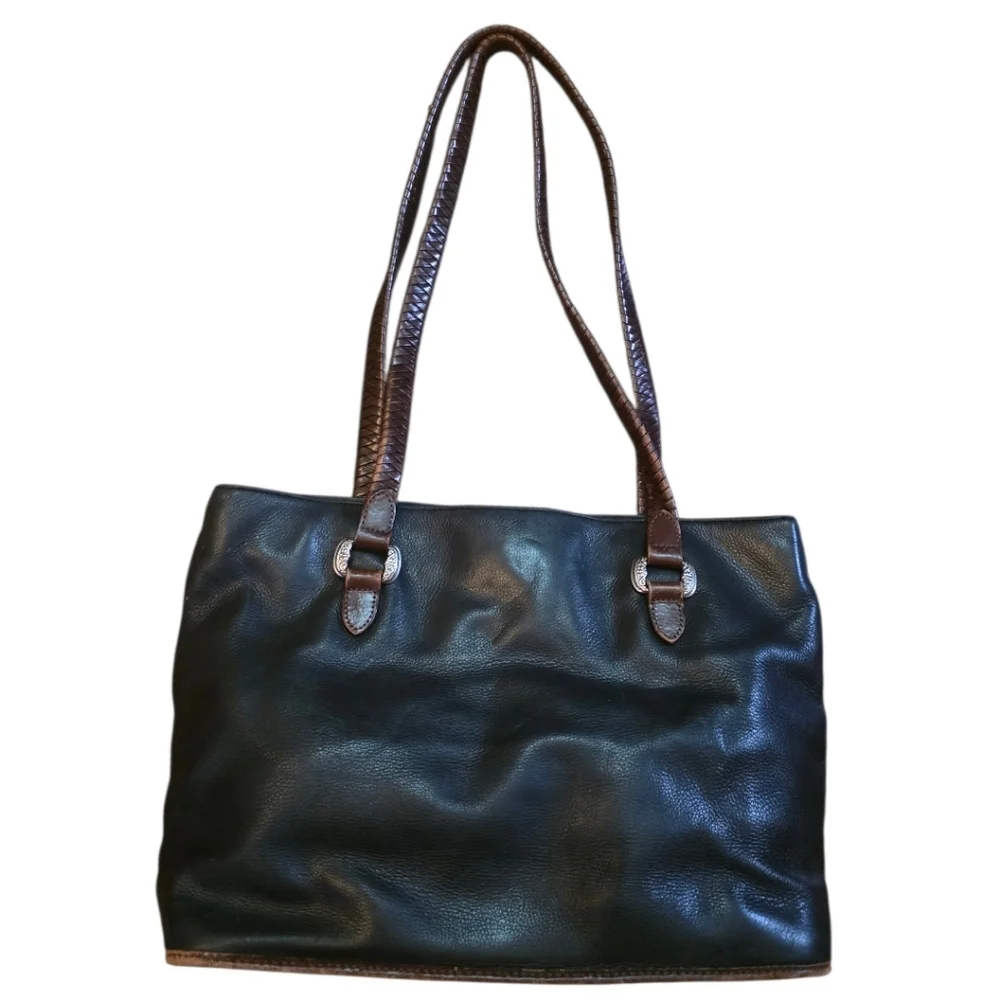 Fossil Vintage Black Leather with Whipstitch Brown Strap